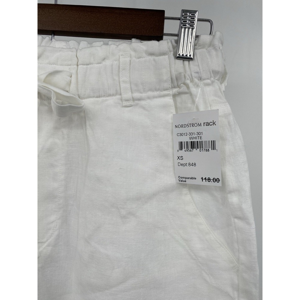 Anthropologie CLOTH & STONE White LINEN Paperbag Waist Wide Leg Crop Pants‎ XS - Picture 4 of 12
